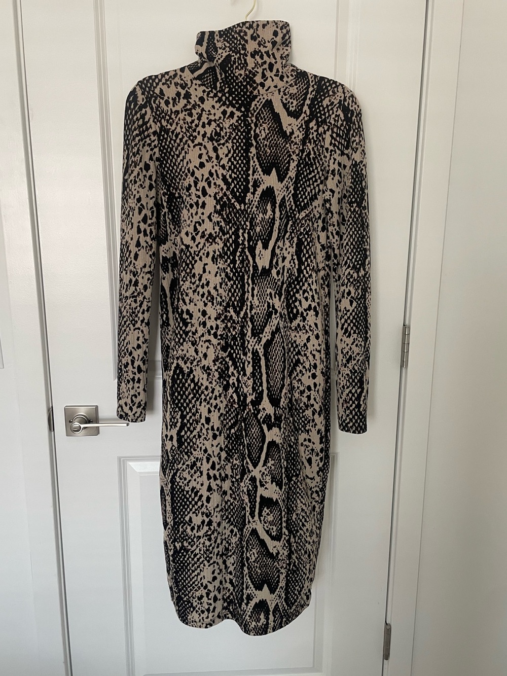 Zara Black & Cream Snake-Print Turtleneck Dress